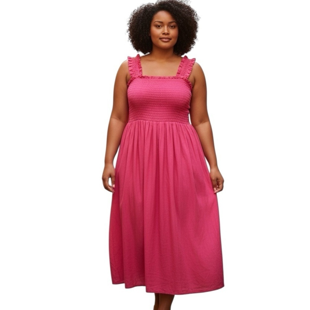 Davi & Dani Hot Pink Smocked Maxi Dress Open Back Tie Straps XL NWT